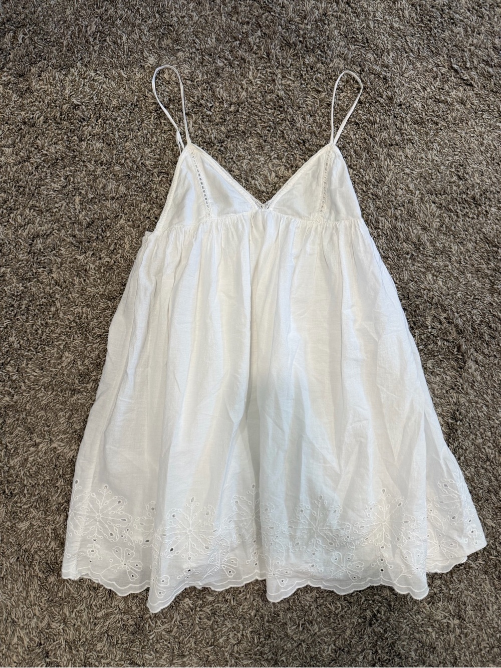 Zara White Eyelet Cotton Slip Dress with Spaghetti Straps